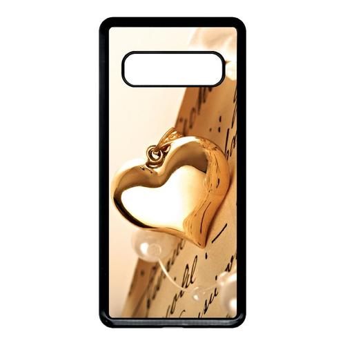 Coque Pour Smartphone - Coeur D'or Sur Livre - Compatible Avec Samsung Galaxy S10 - Plastique - Bord Noir