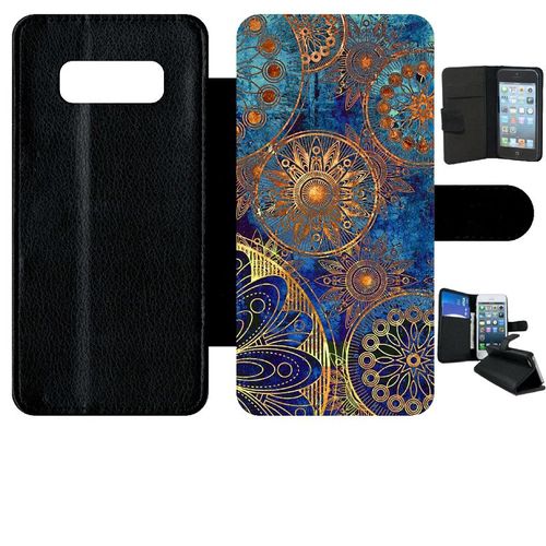 Etui A Rabat - Ornements Or Et Bleu Nuit - Compatible Avec Samsung Galaxy Note 8.0 - Simili-Cuir - Bord Noir