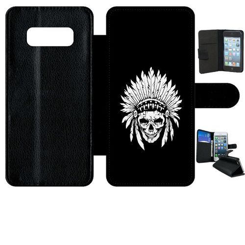 Etui A Rabat - Tete De Mort Coiffe Indienne Noir Et Blanc - Compatible Avec Samsung Galaxy Note 8.0 - Simili-Cuir - Bord Noir