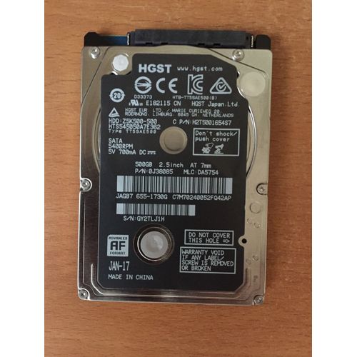 Disque Dur 500Go SATA 2.5" HGST HTS545050A7E362 Z5K500-500 0J38105 PC Portable