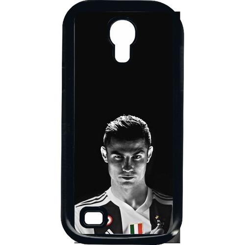 Coque Pour Smartphone - Ronaldo Juventus Foot Noir Et Blanc - Compatible Avec Samsung I9190 Galaxy S4 Mini - Plastique - Bord Noir