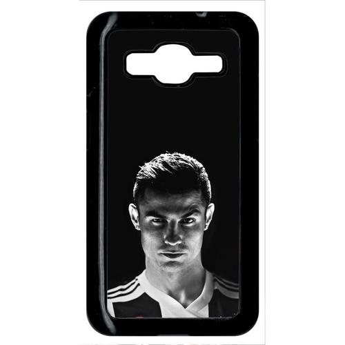 Coque Pour Smartphone - Ronaldo Juventus Foot Noir Et Blanc - Compatible Avec Samsung Galaxy Core Prime - Plastique - Bord Noir