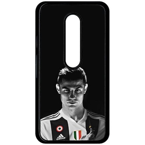 Coque Pour Smartphone - Ronaldo Juventus Foot Noir Et Blanc - Compatible Avec Motorola Moto G (3rd Gen) - Plastique - Bord Noir