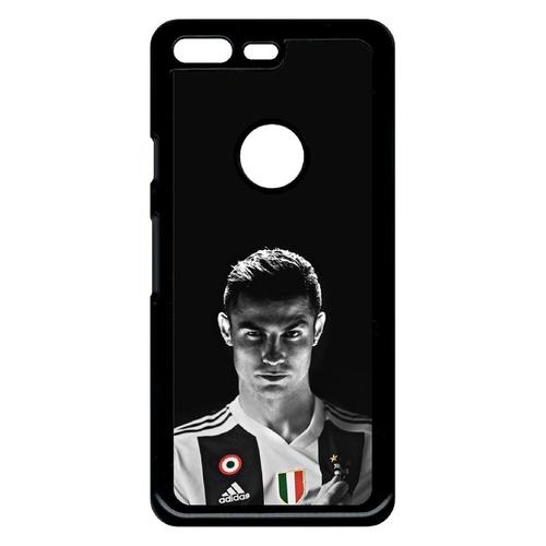 Coque Pour Smartphone - Ronaldo Juventus Foot Noir Et Blanc - Compatible Avec Google Pixel - Plastique - Bord Noir