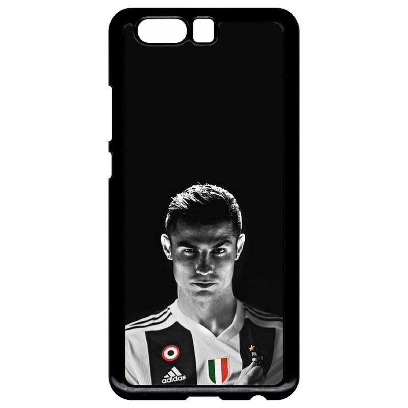 Coque Pour Smartphone - Ronaldo Juventus Foot Noir Et Blanc - Compatible Avec Huawei Ascend P10+ - Plastique - Bord Noir