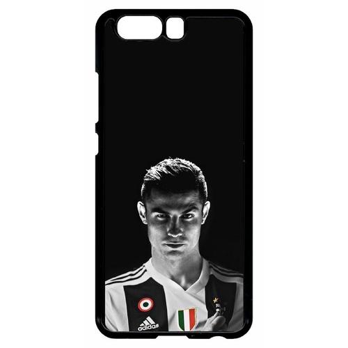 Coque Pour Smartphone - Ronaldo Juventus Foot Noir Et Blanc - Compatible Avec Huawei Ascend P10 - Plastique - Bord Noir