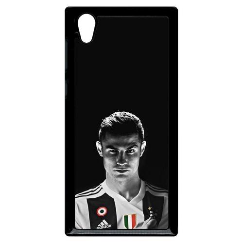 Coque Pour Smartphone - Ronaldo Juventus Foot Noir Et Blanc - Compatible Avec Sony Xperia L1 - Plastique - Bord Noir