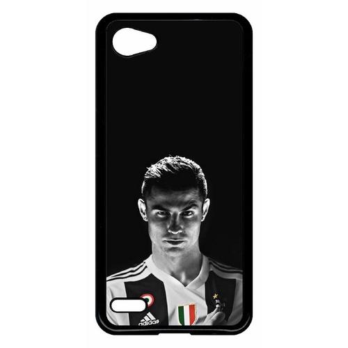 Coque Pour Smartphone - Ronaldo Juventus Foot Noir Et Blanc - Compatible Avec Lg Q6 - Plastique - Bord Noir