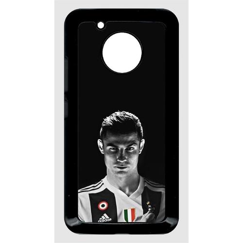 Coque Pour Smartphone - Ronaldo Juventus Foot Noir Et Blanc - Compatible Avec Motorola Moto G5 - Plastique - Bord Noir