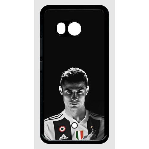 Coque Pour Smartphone - Ronaldo Juventus Foot Noir Et Blanc - Compatible Avec Htc U11 - Plastique - Bord Noir