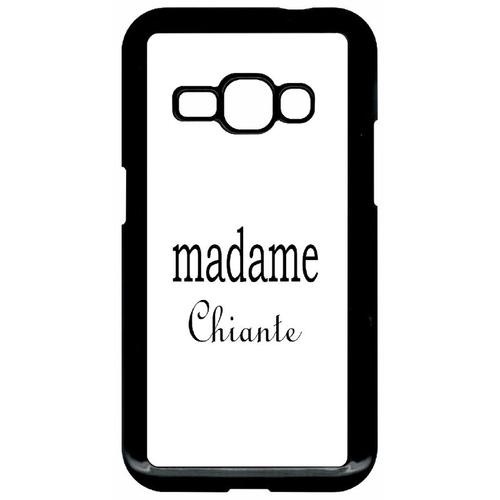 Coque Pour Smartphone - Madame Chiante Blanc - Compatible Avec Samsung Galaxy J1 (2016) - Plastique - Bord Noir