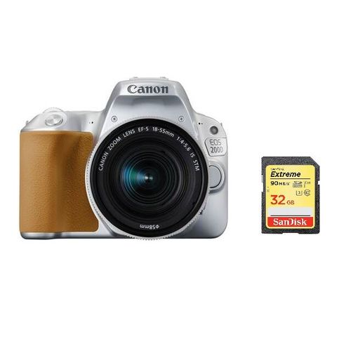 CANON EOS 200D reflex 24.2 mpix Silver + objectif KIT EF-S 18-55mm F4-5.6 IS STM Silver + 32GB SD card