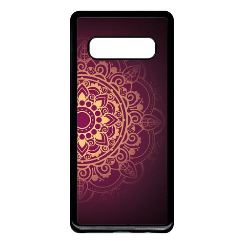 Coque Pour Smartphone - Oriental Fond Mauve Et Or - Compatible Avec Samsung Galaxy S10+ - Plastique - Bord Noir