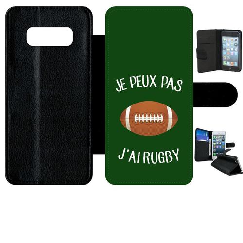 Etui A Rabat - Je Peux Pas J Ai Rugby Ballon Fond Vert - Compatible Avec Samsung Galaxy Note 8.0 - Simili-Cuir - Bord Noir