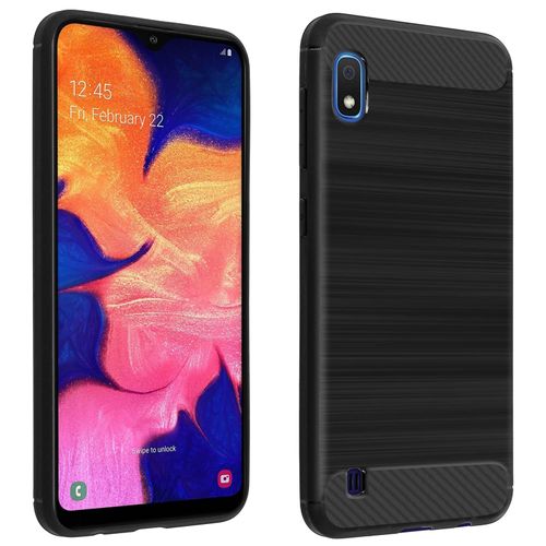 Coque Samsung Galaxy A10 Silicone Gel Finition Carbone Effet Métal Brossé Noir
