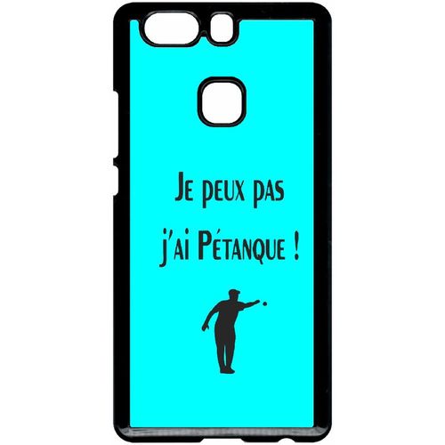 Coque Pour Smartphone - Je Peux Pas J Ai Petanque Turquoise - Compatible Avec Huawei Ascend P9+ - Plastique - Bord Noir