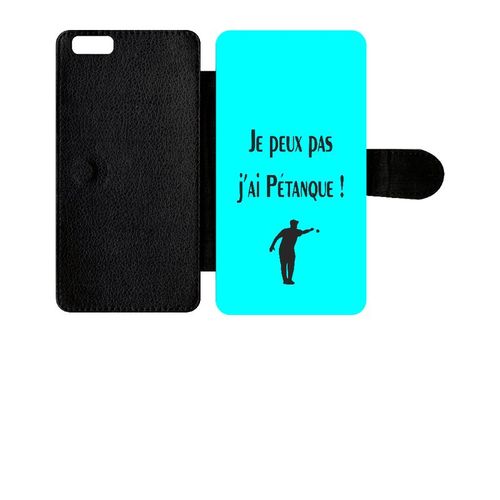 Etui A Rabat - Je Peux Pas J Ai Petanque Turquoise - Compatible Avec Apple Iphone 6s+ - Plastique - Bord Noir