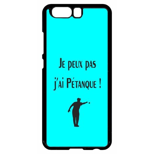 Coque Pour Smartphone - Je Peux Pas J Ai Petanque Turquoise - Compatible Avec Huawei Ascend P10 - Plastique - Bord Noir
