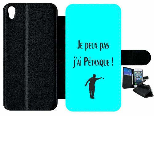 Etui À Rabat Xperia Xa - Je Peux Pas J Ai Petanque Turquoise - Simili-Cuir - Noir