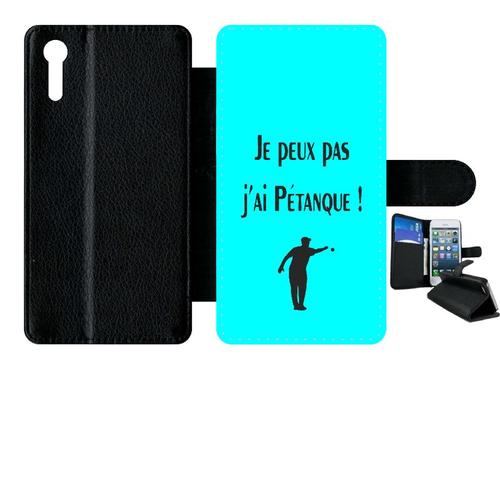 Etui À Rabat Xperia Xz - Je Peux Pas J Ai Petanque Turquoise - Simili-Cuir - Noir