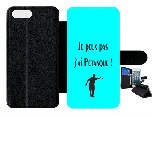 Etui A Rabat - Je Peux Pas J Ai Petanque Turquoise - Compatible Avec Apple Iphone 8 Plus - Plastique - Bord Noir
