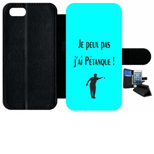 Etui A Rabat - Je Peux Pas J Ai Petanque Turquoise - Compatible Avec Apple Iphone 8 - Simili-Cuir - Bord Noir