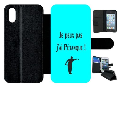 Etui A Rabat - Je Peux Pas J Ai Petanque Turquoise - Compatible Avec Apple Iphone Xs - Simili-Cuir - Bord Noir