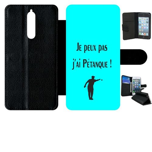 Etui A Rabat - Je Peux Pas J Ai Petanque Turquoise - Compatible Avec Nokia 8 - Plastique - Bord Noir