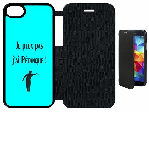 Etui A Flip Flap - Je Peux Pas J Ai Petanque Turquoise - Compatible Avec Apple Iphone 8 - Plastique - Bord Noir