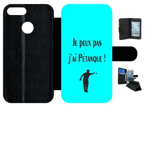Etui A Rabat - Je Peux Pas J Ai Petanque Turquoise - Compatible Avec Honor 9 Lite - Simili-Cuir - Bord Noir