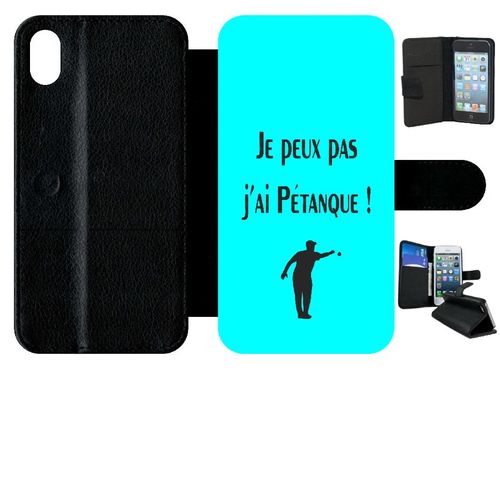 Etui A Rabat - Je Peux Pas J Ai Petanque Turquoise - Compatible Avec Apple Iphone Xr - Simili-Cuir - Bord Noir