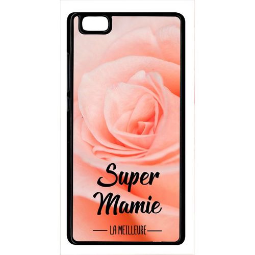 Coque Pour Smartphone - Super Mamie La Meilleure Fond De Roses - Compatible Avec Huawei Ascend P8 Lite (2015) - Plastique - Bord Noir