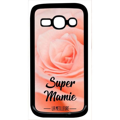 Coque Pour Smartphone - Super Mamie La Meilleure Fond De Roses - Compatible Avec Samsung Galaxy Ace 3 - Plastique - Bord Noir