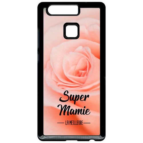 Coque Pour Smartphone - Super Mamie La Meilleure Fond De Roses - Compatible Avec Huawei Ascend P9 - Plastique - Bord Noir