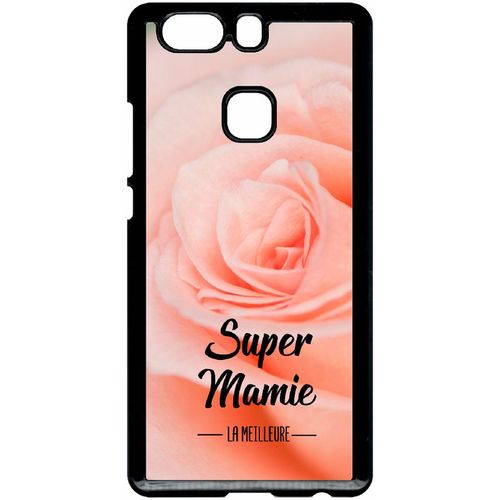 Coque Pour Smartphone - Super Mamie La Meilleure Fond De Roses - Compatible Avec Huawei Ascend P9+ - Plastique - Bord Noir