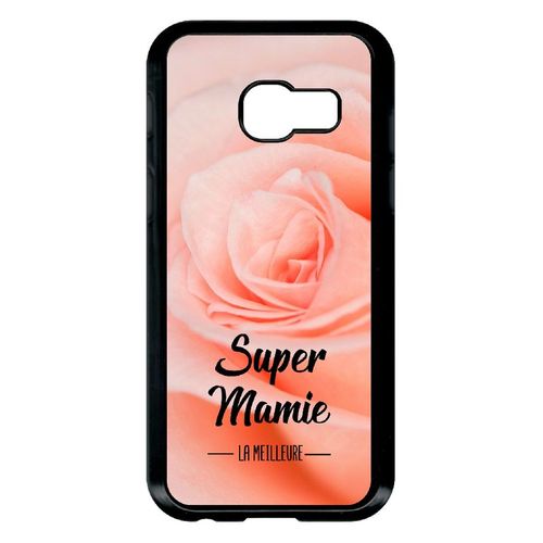 Coque Pour Smartphone - Super Mamie La Meilleure Fond De Roses - Compatible Avec Samsung Galaxy A3 (2017) - Plastique - Bord Noir