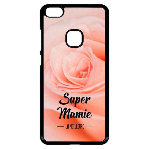 Coque Pour Smartphone - Super Mamie La Meilleure Fond De Roses - Compatible Avec Huawei Ascend P10 Lite - Plastique - Bord Noir