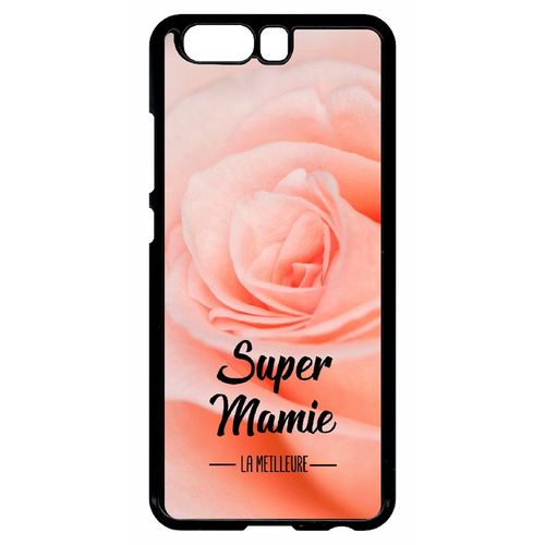 Coque Pour Smartphone - Super Mamie La Meilleure Fond De Roses - Compatible Avec Huawei Ascend P10 - Plastique - Bord Noir