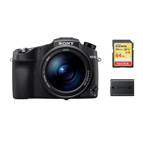Sony DSC-RX10 IV reflex 20.1 mpix Noir + 64GB SD card + NP-FW50 Battery