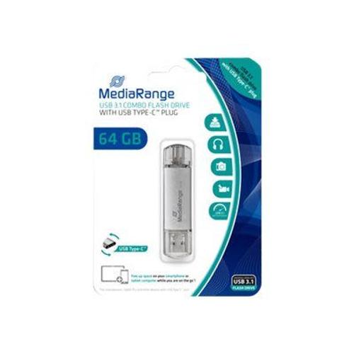 MediaRange combo - Clé USB - 64 Go - USB 3.1 / USB-C - argent