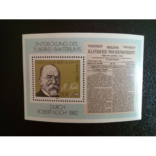 Timbre Allemagne / Rda Yt Bf 65 R. Koch (1843 - 1910) 100e Anniversaire De La Découverte D'un Agent Pathogène De La Tuberculose 1982 ( 07712 )