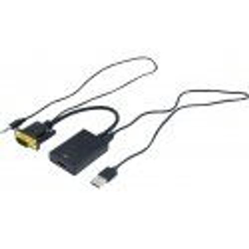 exertis Connect - Adaptateur audio/vidéo - HD-15 (VGA), mini-phone stereo 3.5 mm, USB (alimentation uniquement) mâle pour HDMI femelle - 17 cm - noir