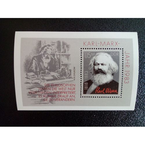 Timbre Allemagne / Rda Yt Bf 69 100ème Anniversaire De La Mort Du Philosophe Karl Marx 1983 ( 07712 )