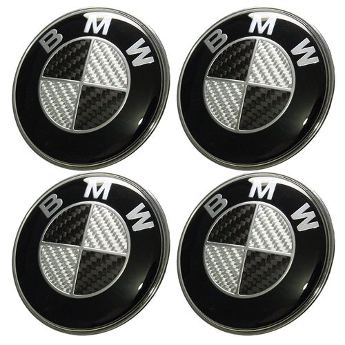 4pcs Logo Bmw 68mm Centre De Roue Cache Moyeu Jante Fibre De Carbone Noir Gris Insigne