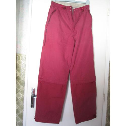 Pantalon Transformable Pantacourt Toile Grenat Taille 3/M