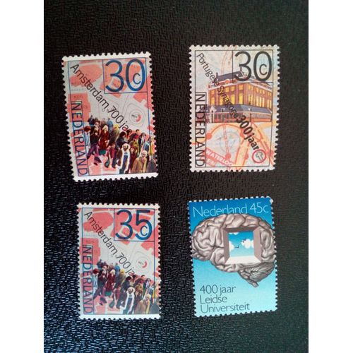 Timbre Pays-Bas / Holland Yt 1014 À 1017 Carte D'amsterdam Et De La Foule 1975 ( 09712 )