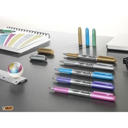 Bic Silver Set - 1 Carnet. 3 Stylos-Bille-1 Stylo Gel-1 Roller-1 Marqueur Permanent-1 Porte-Mines