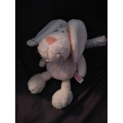 Doudou Peluche Lapin Blanc Echarpe Bleue Billes Nici