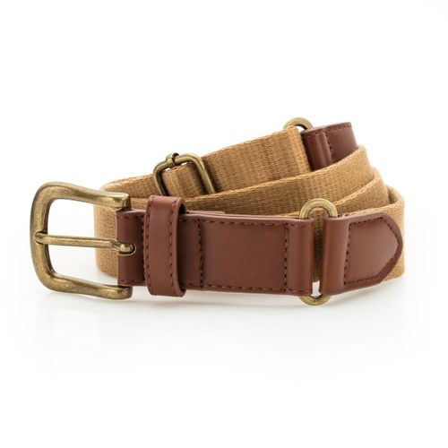 Ceinture En Toile Et Simili Cuir - Aq902 - Marron Clair - Camel