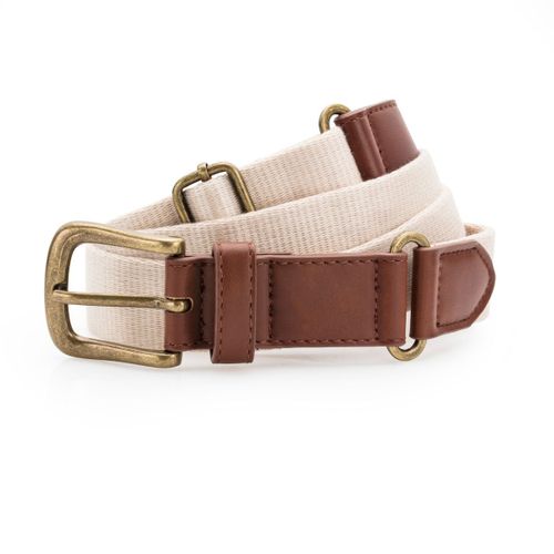 Ceinture En Toile Et Simili Cuir - Aq902 - Beige Naturel